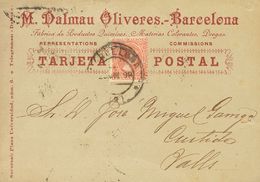 1º Y 2º Centenario. Sobre 217 1899 10 Cts Castaño Rojizo. Tarjeta Postal Publicitaria De BARCELONA A VALLS. Al Dorso Lle - Autres & Non Classés