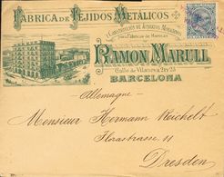 1º Y 2º Centenario. Sobre 221 1892 25 Cts Azul. BARCELONA A DRESDE (ALEMANIA). Matasello Especial BARCELONA / EST. DE FR - Autres & Non Classés