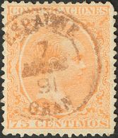 1º Y 2º Centenario. º 225 1889 75 Cts Naranja. Matasello ESPAGNE / ORAN. MAGNIFICO Y RARISIMO. - Andere & Zonder Classificatie
