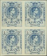 1º Y 2º Centenario. * 268Hc(4) 1909 5 Cts Azul Violaceo, Bloque De Cuatro (ligera Doblez Horizontal Que Afecta A Dos Sel - Autres & Non Classés