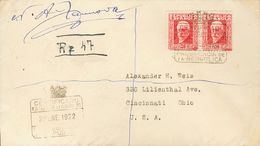 1º Y 2º Centenario. Sobre 659(2) 1932 30 Cts Carmín, Pareja. MADRID A CINCINATI (USA). Matasello CERTIFICADO/ ESTAFETA D - Sonstige & Ohne Zuordnung