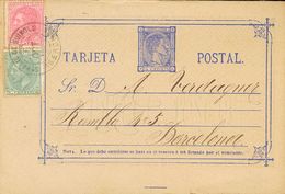 Entero Postal. Sobre EP8, 201, 202 1881 5 Cts Ultramar Sobre Tarjeta Entero Postal De SAN FELIU DE GUIXOLS A BARCELONA,  - Sonstige & Ohne Zuordnung