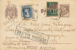 Entero Postal. Sobre 860, EP83 1939 20 Cts Castaño Sobre Tarjeta Entero Postal Certificada Y Aérea De BARCELONA A ZARAGO - Autres & Non Classés