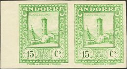 Andorra. ** 18ccs(2) 1929 15 Cts Verde Amarillo, Pareja. CAMBIO DE COLOR Y SIN DENTAR. MAGNIFICA Y RARISIMA. Cert. CEM.  - Autres & Non Classés