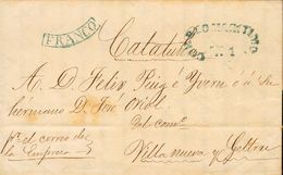 Cuba. Prefilatelia. Sobre 1843 LA HABANA A VILANOVA Y LA GELTRU. Marcas FRANCO Y CORREO MARITIMO / Nº1 (P.E.21 Y P.E.44) - Cuba (1874-1898)