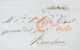 Cuba. Prefilatelia. Sobre 1845 MATANZAS A BARCELONA. Baeza MATANZAS / ISLA DE CUBA, Marca FRANCO, En Rojo Aplicada En Or - Cuba (1874-1898)