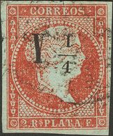 Cuba. º 4 1855 Y¼ Sobre 2 Reales Carmín (Tipo I). MAGNIFICO. Cert. ECHENAGUSIA. 2018 215 - Cuba (1874-1898)