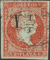 Cuba. º 4 1855 Y¼ Sobre 2 Reales Carmín (Tipo I). MAGNIFICO. Cert. ECHENAGUSIA. 2018 215 - Kuba (1874-1898)