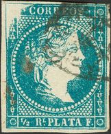 Cuba. º Ant.7ipc 1857 ½ Real Azul. Variedad FALTA DE IMPRESION EN LA ESQUINA SUPERIOR. MAGNIFICO E INUSUAL EN USADO. - Kuba (1874-1898)