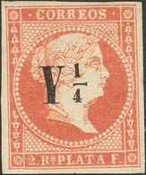 Cuba. * 10 1860 Y¼ Sobre 2 Reales Rojo Naranja. Enormes Márgenes. PIEZA DE LUJO. Cert. ECHENAGUSIA. 2018 345 - Cuba (1874-1898)