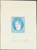 Cuba. Sperati. (*) 24F 1870 5 Cts Azul. PRUEBA DE PUNZON DE FALSO SPERATI, Con Firma Manuscrita. MAGNIFICA Y RARISIMA. - Kuba (1874-1898)