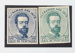 Cuba. (*) 1873 12 Cts Azul Y 12 Cts Verde. PRUEBAS DE PUNZON (márgenes Pequeños). MAGNIFICAS. - Kuba (1874-1898)