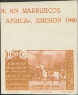 Marruecos. Beneficencia. ** 13P 1941 10 Cts Oro, Borde De Hoja Con Leyenda. ENSAYO DE COLOR (sin Dentar). MAGNIFICO Y RA - Spanisch-Marokko