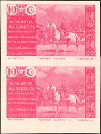 Marruecos. Beneficencia. (*) 14s(2) 1941 10 Cts Rosa, Pareja (sin Dentar). Variedad PAPEL CARTULINA. MAGNIFICA Y RARA, N - Spanisch-Marokko