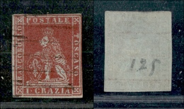 0103 TOSCANA - 1851 - 1 Crazia Carminio Su Azzurro (4b) - Margine Rasente A Destra - Cert. AG (500) - Otros & Sin Clasificación