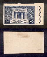 0229 REGNO - 1922 - Prova Del 80 Cent Mazzini (130) Su Carta Patinata - Bordo Foglio - Leggera Piega Al Retro - Gomma In - Autres & Non Classés