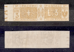 0290 REGNO - 1914/1922 - 3 Lire Pacchi Postali (14f) Non Dentellato - Bordo Foglio - Nuovo Con Gomma (220) - Sonstige & Ohne Zuordnung