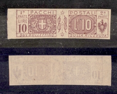 0292 REGNO - 1914/1922 - 10 Lire Pacchi Postali (16f) Non Dentellato - Bordo Foglio - Nuovo Con Gomma (350) - Other & Unclassified