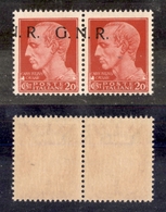 0343 REPUBBLICA SOCIALE - 1943 - GNR Brescia - 20 Cent (473/Ii) - Coppia Orizzontale Con Soprastampa In Alto E N A Caval - Other & Unclassified