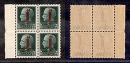 0387 REPUBBLICA SOCIALE - 1944 - Fascetti - 25 Cent (490) In Quartina - Gomma Integra - Oliva (950) - Other & Unclassified