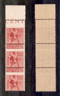 0433 REPUBBLICA SOCIALE - 1944 - 75 Cent (508cc/508cb) - Striscia Verticale Di Tre Bordo Foglio - Gomma Integra (700++) - Other & Unclassified