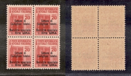 0452 EMISSIONI LOCALI - CASTIGLIONE D’INTELVI - 1945 - Quartina Del 1 Lira Su 20 Cent (5) - Gomma Integra (500) - Autres & Non Classés