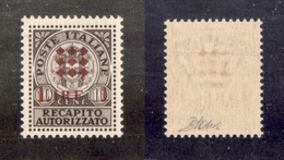 0458 EMISSIONI LOCALI - GUIDIZZOLO - 1945 - 1 Lira Su 10 Cent Recapito (1B) Soprastampa Rossa - Gomma Integra - Cert. AG - Autres & Non Classés