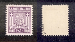 0463 EMISSIONI LOCALI - CAMPIONE - 1944 - 1 Franco (5a) Prima Tiratura Con T Rotta In Alto - Nuovo Con Gomma - Non Catal - Autres & Non Classés