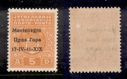 0522 OCCUPAZIONI - MONTENEGRO - 1941 - 5 Din Segnatasse (4ga) Con Errore X1X E Soprastampe A Sinistra - Gomma Integra (7 - Otros & Sin Clasificación