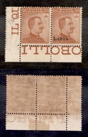 0567 COLONIE - LIBIA - 1918 - Coppia Angolare Del 20 Cent (20) Con Pezzo Di Sinistra Senza Soprastampa E Con Filigrana L - Otros & Sin Clasificación