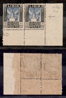 0577 COLONIE - LIBIA - 1921 - 5 Lire Pittorica (31/31x) - Coppia Angolare Con Pezzo Di Destra Senza Filigrana (linguella - Autres & Non Classés