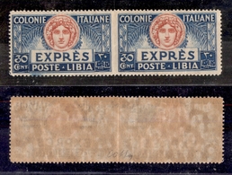 0593 COLONIE - LIBIA - 1921 - Coppia Del 30 Cent Espresso (3h) Non Dentellata Nel Mezzo - Cert. Colla (2.000) - Autres & Non Classés