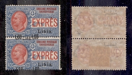 0596 COLONIE - LIBIA - 1922 - 1,60 Lire Espresso (6b) - Coppia Verticale Da Bordo Foglio Con Soprastampe A Cavallo - Par - Autres & Non Classés