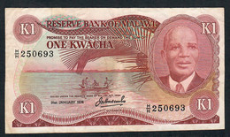 MALAWI P14a 1 KWACHA 31.1.1976  #H/H      FIRST DATE ! AVF , 1 P.h. - Malawi