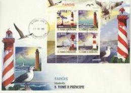 S. Tomè 2008, Lighthouses, Birds, 4val In BF IMPERFORATED In FDC - Albatros