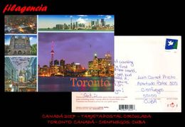 AMERICA. CANADÁ. ENTEROS POSTALES. TARJETA POSTAL CIRCULADA 2017. TORONTO. CANADÁ-CIENFUEGOS. CUBA. PALOMAS - Briefe U. Dokumente