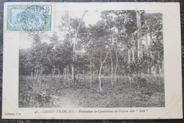 Congo Français Plantation De Caoutchouc  Espece Ireb  Cpa Timbrée - Congo Francese