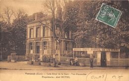 27-VERNEUIL- CAFE- HÔTEL DE LA GARE, VUE D'ENSEMBLE , PROPRIETAIRE , ABEL MUTEL - Verneuil-sur-Avre