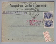 Polen 1923-05-15 Warschau Express-R-Brief Nach Zürich Eidgen.Bank (Rohrpost) - Briefe U. Dokumente