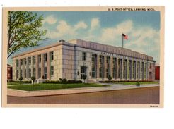 LANCING, Michigan, USA, US Post Office, Old Curteich Linen  Postcard - Lansing