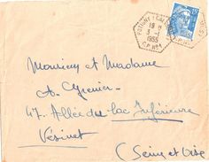 4234 POTIGNY Calvados Lettre 15 F Gandon Bleu Yv 886 CPN° 1 Ob 3 1 1955 Hexagone Pointillé Poste Auto Rurale Lautier G7 - Handstempel