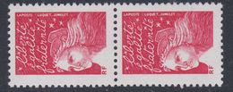 France N° 3417a  XX  Marianne Du 14 Juillet Sans Valeur Rouge  Variété En Paire Sans Bande De Phosphore TB - Used Stamps