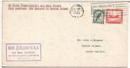 NUEVA ZELANDA CC PRIMER VUELO A USA 1940 AUCKLAND AL DORSO MAT CANTON ISLANDS - Luchtpost