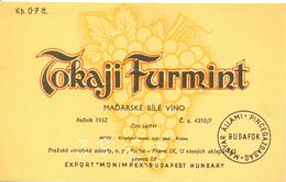 1482 - Hongrie - Tokaji Furmint - Madarske Bile Vino - Rocnik 1952 - Monimpex Budapest Hungary - Weisswein
