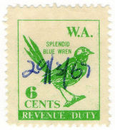 (I.B) Australia - Western Australia Revenue : Revenue Duty 6c (Splendid Wren) - Zonder Classificatie