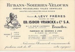 Carte Levy Frère Isidor Vranckx Rubans Soieries Velours à Bruxelles Paris Lyon St étienne Nancy - Kleidung & Textil