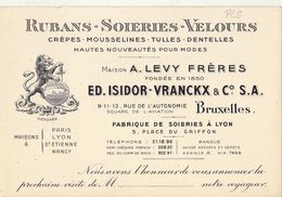 Carte Levy Frère Isidor Vranckx Rubans Soieries Velours à Bruxelles Paris Lyon St étienne Nancy - Kleidung & Textil