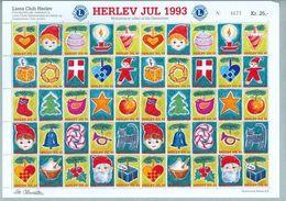 Denmark. Christmas Sheet Mnh 1993. Lions Club. Local Herlev. Santa,Cat,Flag.Bird - Full Sheets & Multiples
