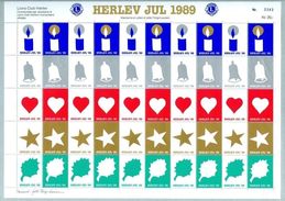 Denmark. Christmas Sheet Mnh 1989. Lions Club. Local Herlev. Candle,Bell,Star. - Ganze Bögen