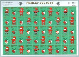 Denmark. Christmas Sheet Mnh 1984. Lions Club. Local Herlev. Santa, Decorations. - Full Sheets & Multiples